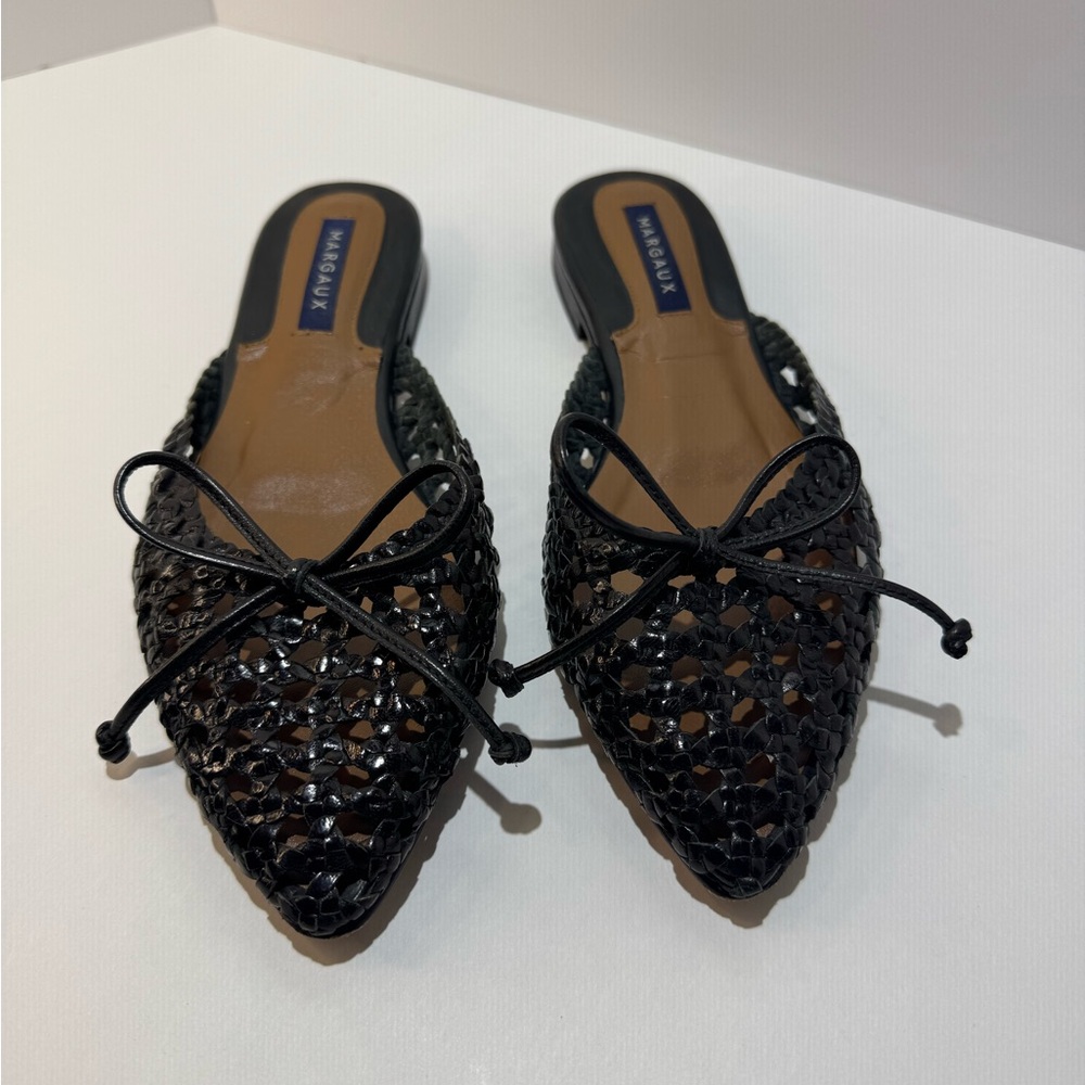 Margaux Black Woven Pointed-Toe Mules